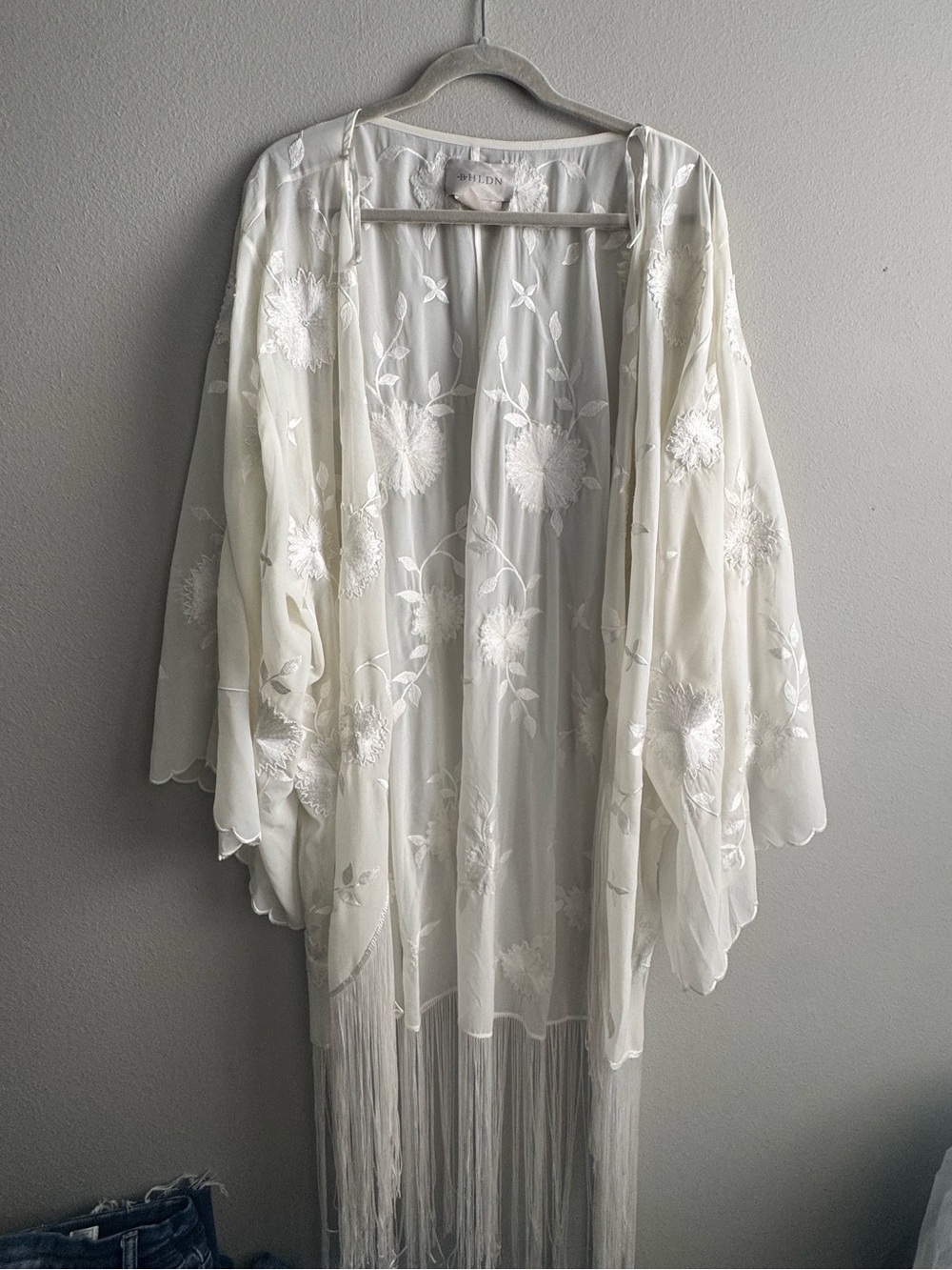 BHLDN Anthropologie Lilah Fringe Bridal Robe / Kimono - Ivory